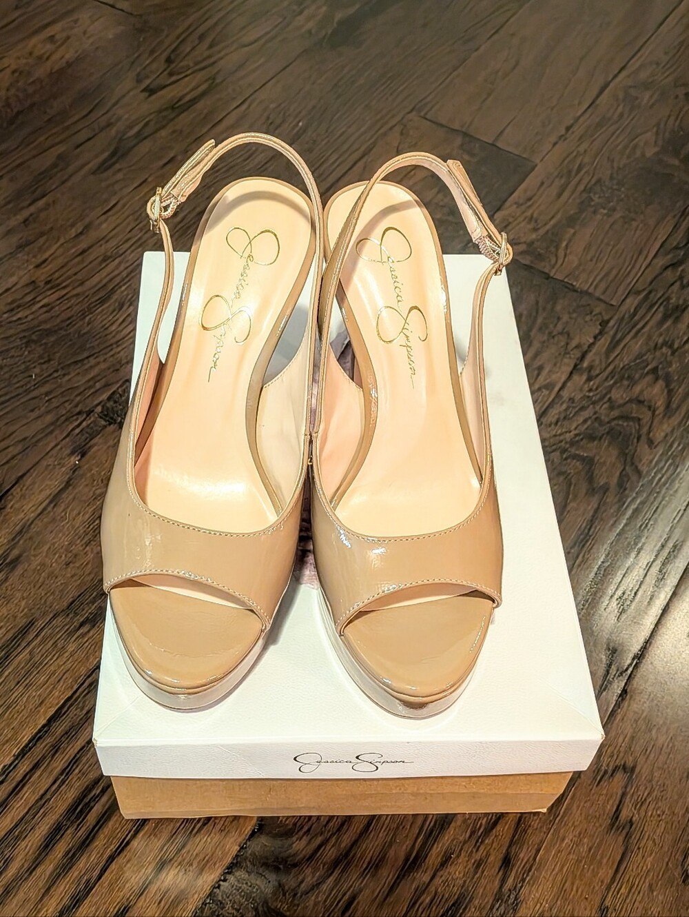 Never Worn Jessica Simpson Beige Peep-Toe Slingback Platform Heels - Picture 2 of 9